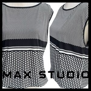 Max Studio Black/White Polka Dot Sleeveless Elastic Waist Top (M)